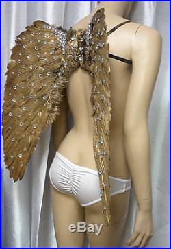 Large Gold Rhinestone Angel Wings Dance Costume Rave Bra Cosplay Made to Order