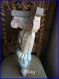 Large Hand Carved Wood Baroque Style Winged Angel Cherub corbel sconce