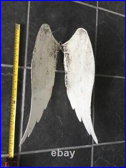 Large Metal Angel Wings Wall Decor Distressed in White Grey Christmas
