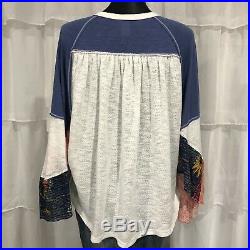 Large NWT FREE PEOPLE Friday Fever Mix Print Angel Wings Blouse Top