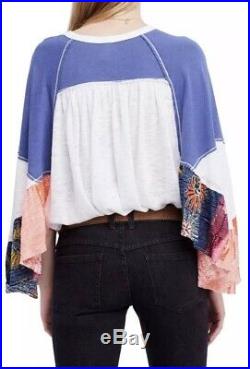Large NWT FREE PEOPLE Friday Fever Mix Print Angel Wings Blouse Top
