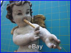 Large Painted Carved Wooden Wall Hanging Winged Cherub / Angel 12 Tall