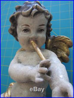 Large Painted Carved Wooden Wall Hanging Winged Cherub / Angel 12 Tall