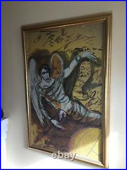 Large Painting By Jaff Siejas, Gauche & Oil On Paper, Hanael Angel Wings