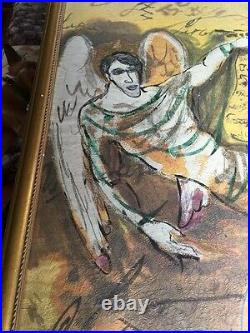 Large Painting By Jaff Siejas, Gauche & Oil On Paper, Hanael Angel Wings