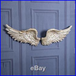 Large Pair of Angel Wings Silver Ornate Vintage Shabby Cherub Wall Decoration