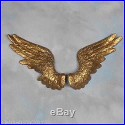 Large Pair of Decorative Antique Gold Angel Wings Wall Hangings 58cm Wide Each