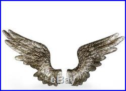 Large Pair of Decorative Antique Silver Angel Wings Wall Hangings 58cm Wide Each