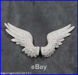 Large Pair of Decorative Antique White Angel Wings Wall Hangings 58cm Wide Each
