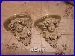 Large Pair of Winged Angel Cherub Wall Sconce Corbel Shelves