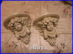 Large Pair of Winged Angel Cherub Wall Sconce Corbel Shelves