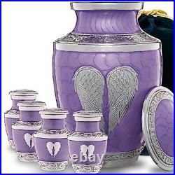Large Purple Urn Angel Wings with 4 Small Keepsakes
