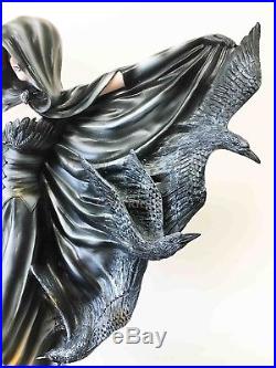Large Raven Angel Shadow With Dark Crow Wings on Volcanic Statue Figurine 18H