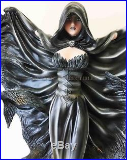 Large Raven Fey Dark Angel Shadow Ghastly Crow Wings Volcanic Statue Figurine