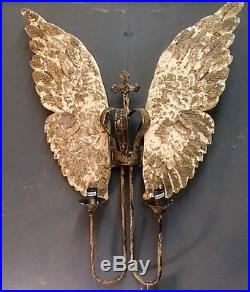 Large Rustic Angel Wings Wall Light With Crown & Cross
