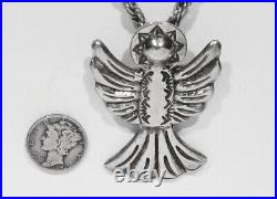 Large Signed Allison Manuelito Navajo 925 Silver Winged Angel Pendant Brooch Pin