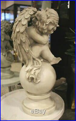 Large Sleeping Angel on A Ball Sitting Wings Baroque Grey 54 CM New