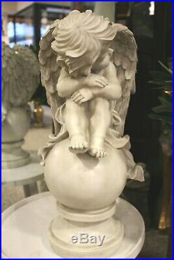 Large Sleeping Angel on A Ball Sitting Wings Baroque Grey 54 CM New