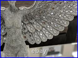Large Spread Angel Wings Studded Stud Silver Mosaic Ornament Figurine Modern