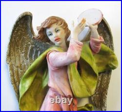 Large VTG Italian winged angel wall hanging 11 Made in Italy playing tambourine