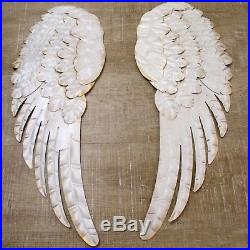 Large Vintage Angel Wings Metal Wall Art Rustic Aged White Religious Sculpture