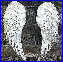 Large Vintage Angel Wings Metal Wall Art Rustic Aged White Religious Sculpture