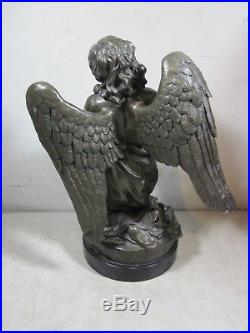 Large Vintage/Antique Masier Bronze Winged Angel Statue Kneeling Praying