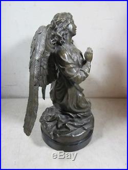 Large Vintage/Antique Masier Bronze Winged Angel Statue Kneeling Praying