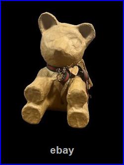 Large Vintage Paper Mache Christmas Teddy Bear Angel Wings Neck Lace Heart
