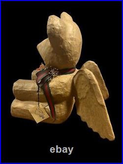 Large Vintage Paper Mache Christmas Teddy Bear Angel Wings Neck Lace Heart