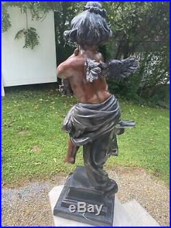 Large Vintage Solid Bronze Angel Cupid Statue Sculpture Wings BRONZE