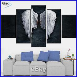 Large Vintage White Angel Wings 5 Piece Canvas Home Decor Wall Art