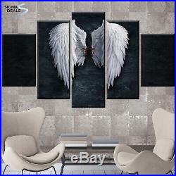 Large Vintage White Angel Wings 5 Piece Canvas Home Decor Wall Art
