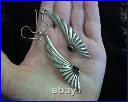 Large Vintage Wings Handcrafted Sterling Silver Angel Wings Earrings Black Onyx
