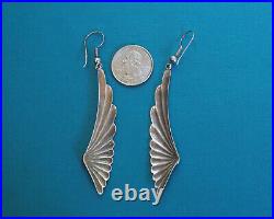 Large Vintage Wings Handcrafted Sterling Silver Angel Wings Earrings Black Onyx