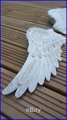 Large Wall Hanging White Stone Resin Angel Wings 40x20x5cm Per Wing Home Decor