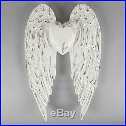 Large White Wooden Angel Wings Heart Rustic Wall Hanging Home Decor 45cm