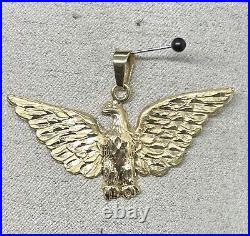 Large Wings 14k Yellow Gold American Bald Eagle Pendant Charm 1.5 2.53g