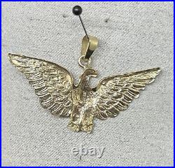 Large Wings 14k Yellow Gold American Bald Eagle Pendant Charm 1.5 2.53g
