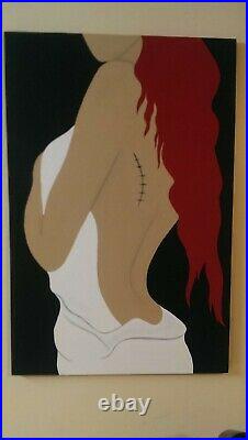 Large acrylic painting on canvas by original artist. Angel who's lost her wings