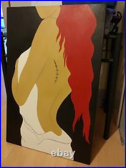 Large acrylic painting on canvas by original artist. Angel who's lost her wings
