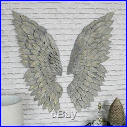 Large grey gold pair of feather effect angel wings wall art wall decoration gift