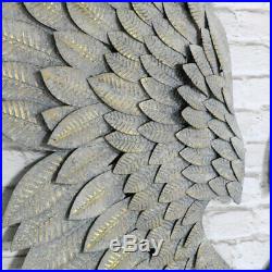 Large grey gold pair of feather effect angel wings wall art wall decoration gift