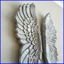 Large pair of ANGEL WINGS aged SILVER finish ornate wall hanging 60cm