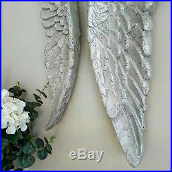 Large pair of ANGEL WINGS aged SILVER finish ornate wall hanging 60cm