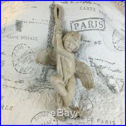 Large vintage plaster hanging angel with wings heavy detailed carvings cherub M