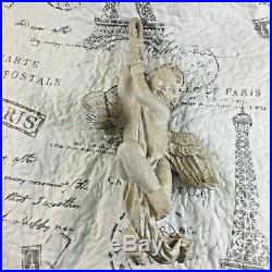 Large vintage plaster hanging angel with wings heavy detailed carvings cherub M