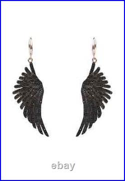 Latelita Earrings Angel Wings Feather Pink Rose Gold Black Large Drop Dangle CZ