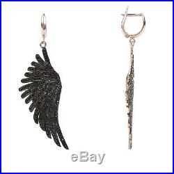 Latelita Earrings Angel Wings Feather Pink Rose Gold Black Large Drop Dangle CZ