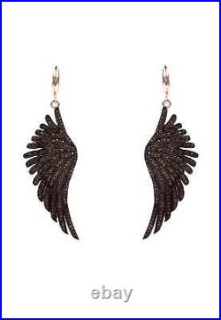 Latelita Earrings Angel Wings Feather Pink Rose Gold Brown Large Drop Dangle CZ